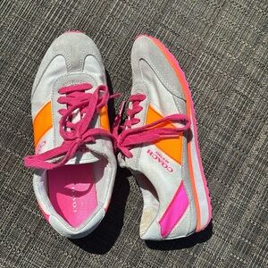 Coach Mae Canvas Sneakers, Chalk/Orange, Size 5